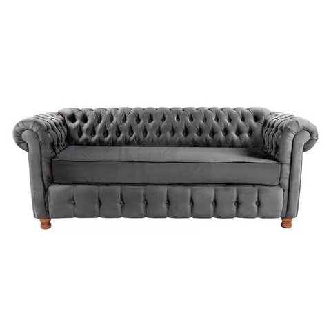 Conjunto c/ 2 Sofás Chesterfield Capitone Luis XV Suede Cinza Chumbo 2M / Decoracao , sala tv estar,