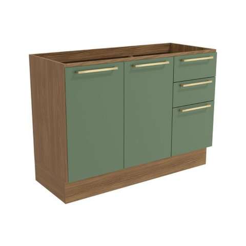 Balcão de Cozinha Modulado Botanic M624 C/ 2 Portas e 3 Gavetas S/tampo 120cm Nogueira/verde Oliva