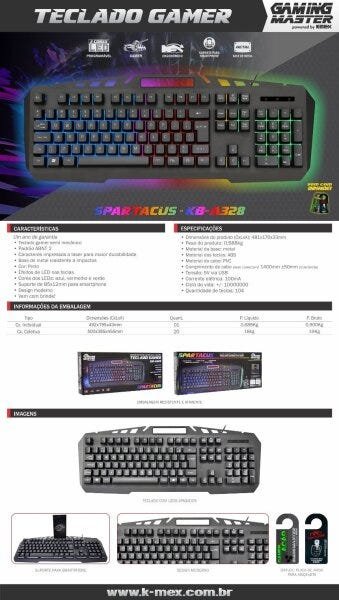 Teclado Gamer Led Spartacus Semi Mecânico Kb-a328 Usb K-mex - 4