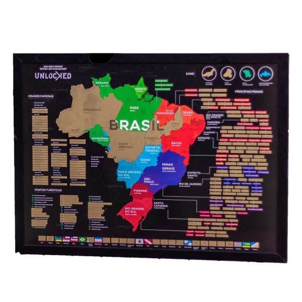 Mapa Do Brasil de Raspar | Unlocked | Com moldura | 88x66 CM