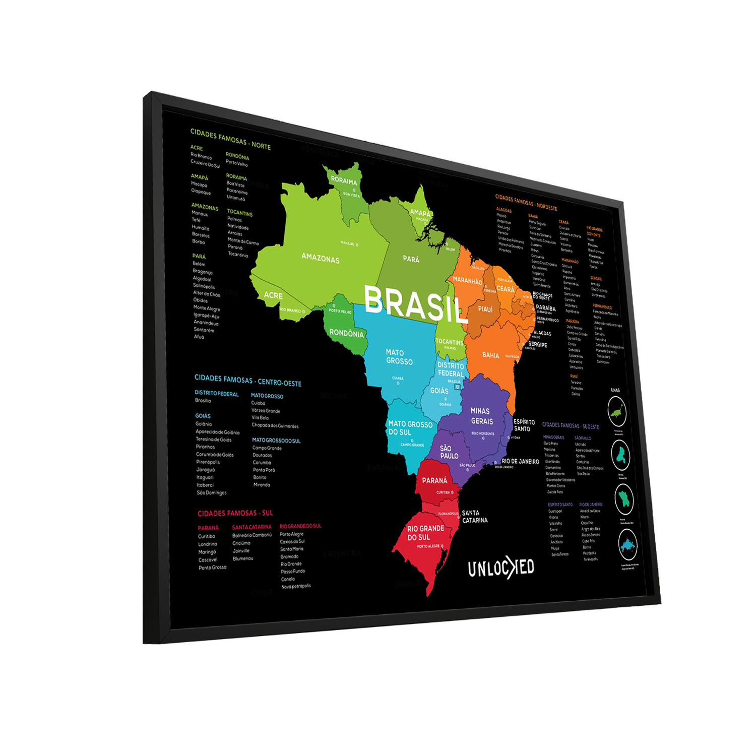 Mapa Do Brasil de Raspar | Unlocked | Com moldura | 66x46 cm