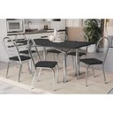 Ver imagem 1 de Conjunto: Mesa Sala Jantar Elba Tampo Madeirado C/ Vidro 160cm e 6 Cadeiras Holanda Cromada/preto -