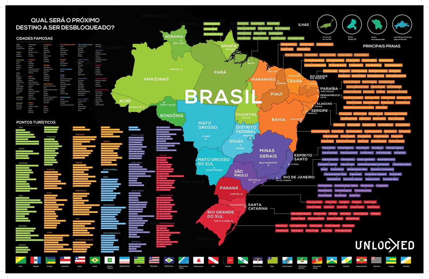 Mapa Do Brasil de Raspar | Unlocked | Com moldura | 100x66 cm - 3