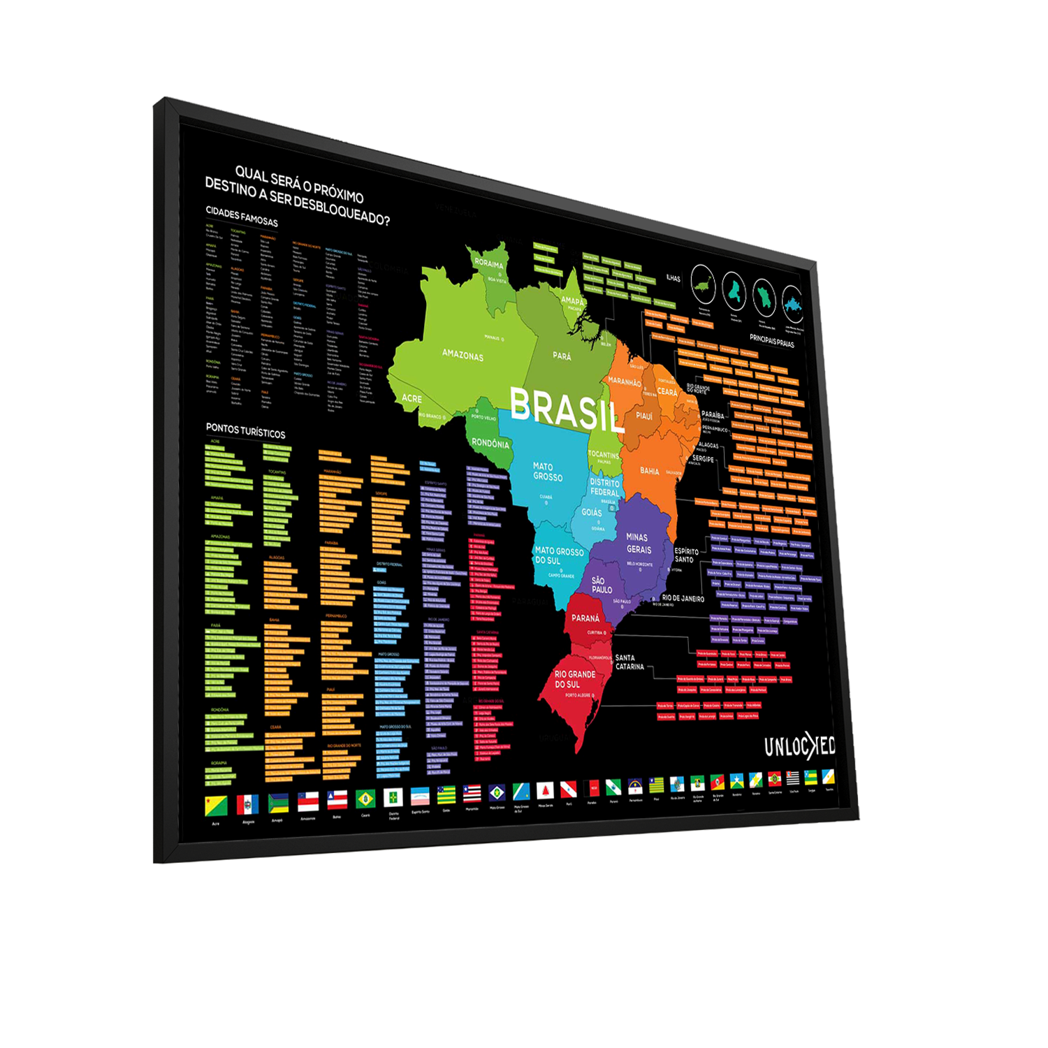 Mapa Do Brasil de Raspar | Unlocked | Com moldura | 100x66 cm - 2