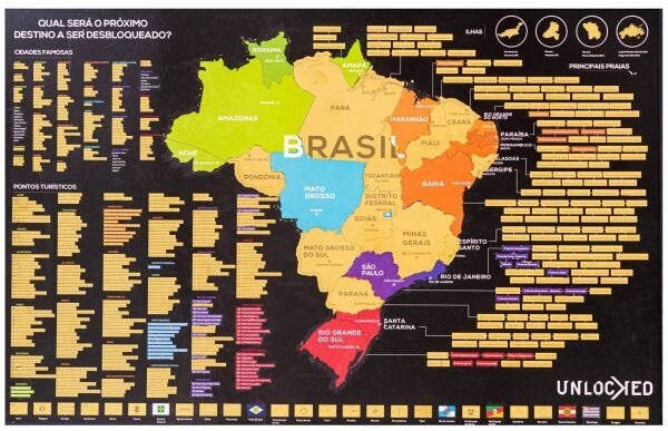 Mapa do Brasil de Raspar | Unlocked | Sem moldura | 94x60 CM