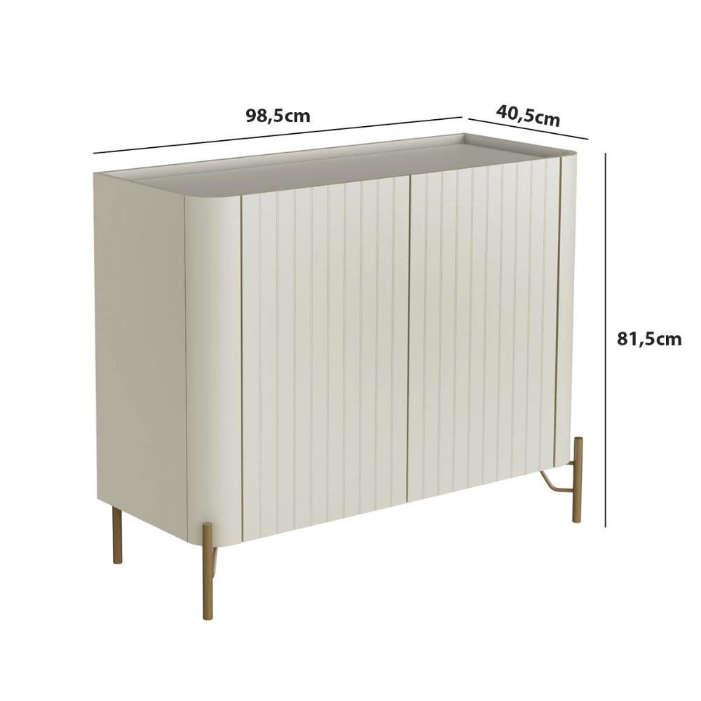 Balcão Buffet 98,5cm P/ Sala Porta Brise 100% Mdf Pés Metal Cor:luna com Dourado - 3