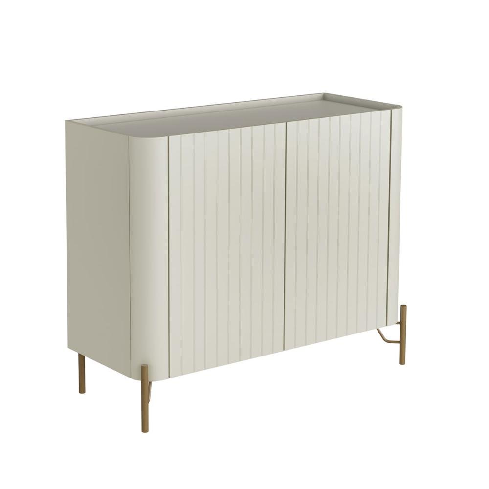 Balcão Buffet 98,5cm P/ Sala Porta Brise 100% Mdf Pés Metal Cor:luna com Dourado - 2