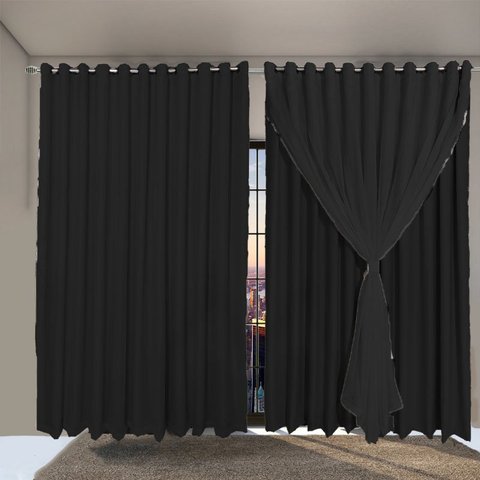 cortina blackout veneza 5,50 x 2,70 de varão c/ ilhios preto