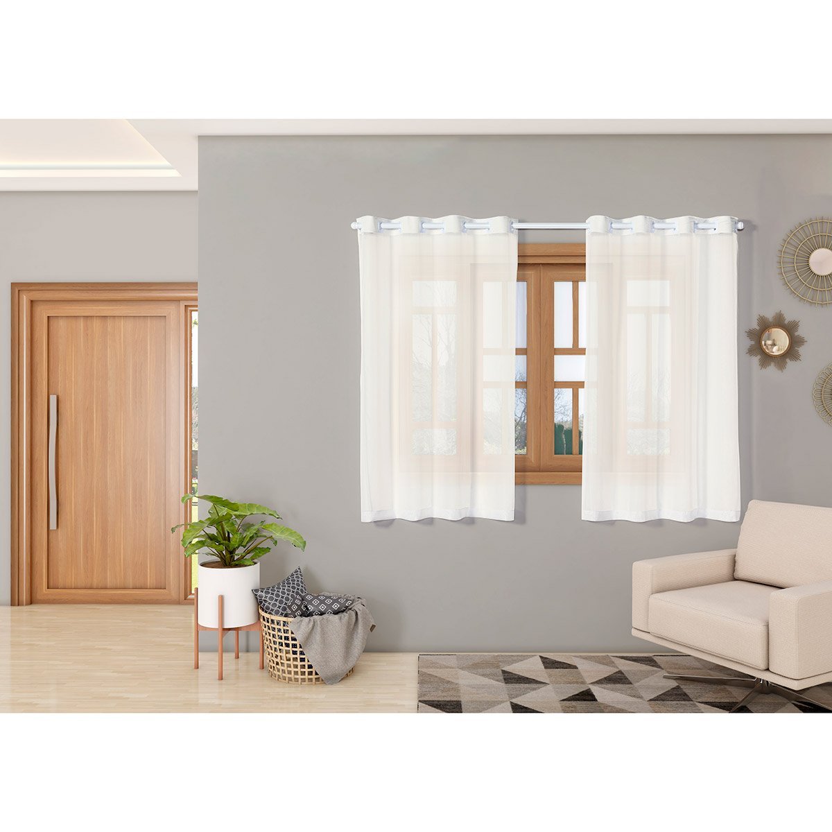 Cortina Voil 2,20m X 1,40m Voal para Sala Quarto Cozinha Decorativa Moderna Janela Palha - 3