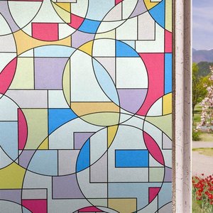 Pelicula Adesivo Eletrostatica Vidro Mondrian Colorido