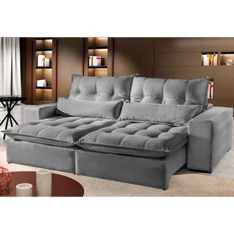 Sofá 3 Lugares Máximo Retrátil e Reclinável 2,30 Metros Suede Cinza Claro