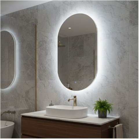 Espelho Oval Orgânico Led Iluminado 75x50cm Touch Screen - Led Frio 6000k