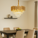 Ver imagem 4 de Luminária Pendente Lustre Luxuoso Dourado e Cristais Vana Sindora Inl104