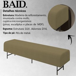 Puff Recamier 163 cm Pes Metal Baid Veludo SL 945 Peer - 3