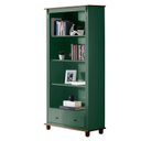 Ver imagem 2 de Estante Livros 3 Prateleiras 1 Gaveta Pés Torneados - Verde Kalle Laca Tampo e Base Imbuia Glazer