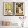 Kit 2 Quadros Cartas Tarot Gato- The Sun e The Moon 33x24cm - com Vidro:madeira Preta - 1