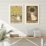 Kit 2 Quadros Cartas Tarot Gato- The Sun e The Moon 33x24cm - com Vidro:madeira Preta - 2
