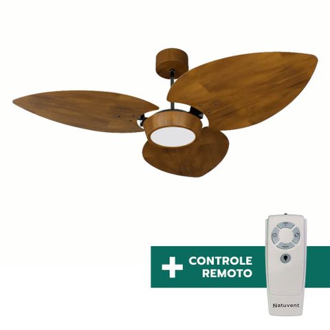 Ventilador de Teto com Controle Remoto Natuvent Dahlia Led 3 Pás Madeira Imbuia 3000k Branco Quente