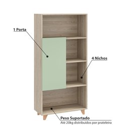 Estante Aurora com 4 Nichos - Natural/Verde - 3