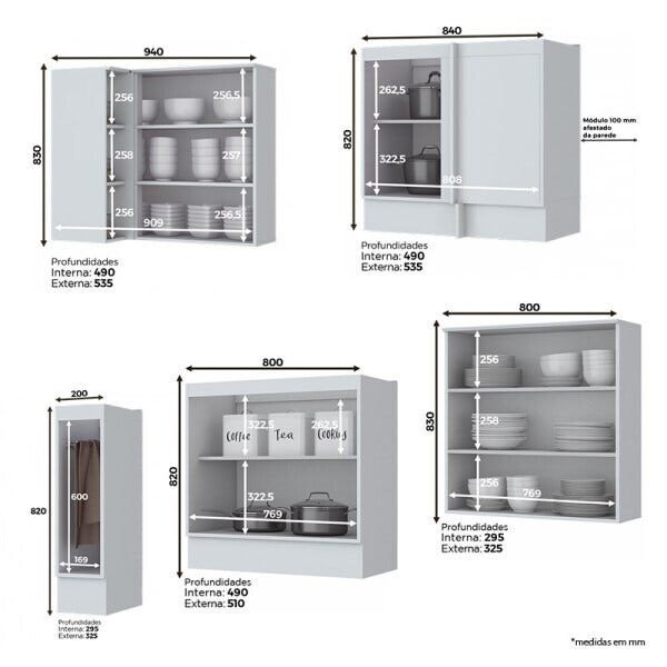 Cozinha Completa Americana 12 Peças com Cristaleira Branco Hp - Móveis Henn - 4