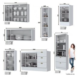 Cozinha Completa Americana 12 Peças com Cristaleira Branco Hp - Móveis Henn - 3