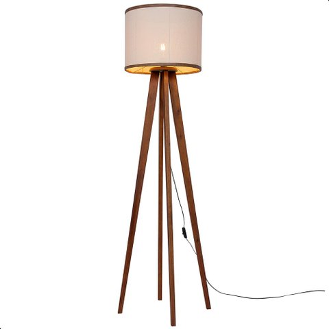 Luminária de Chão Madri com Pés de Madeira e Palha Natural 158cm