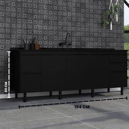 Gabinete de Cozinha 5 Gavetas 3 Portas 194cm Grande 100% Mdf:preto - 4