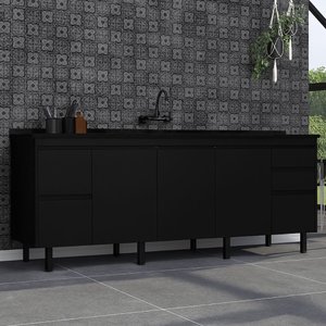 Gabinete de Cozinha 5 Gavetas 3 Portas 194cm Grande 100% Mdf:preto