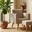 Ver imagem 2 de Kit Poltrona Decorativa com Puff Pequim Veludo Matrix Cor:linho Bronze
