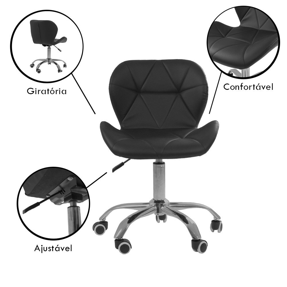 Cadeira Office Eiffel Slim Com Base Giratória E Ajustável - Preto - 2