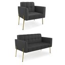 Ver imagem 1 de Sofá Namoradeira e Poltrona Base Pé de Ferro Dourado Elisa Corino D03 - D'Rossi Cor Preto