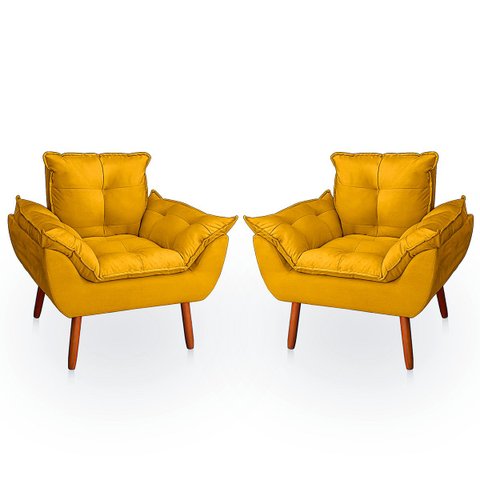Kit 2 Poltrona Opala Amarela Suede Decorativa para Sala Escritório Biselos-Decor