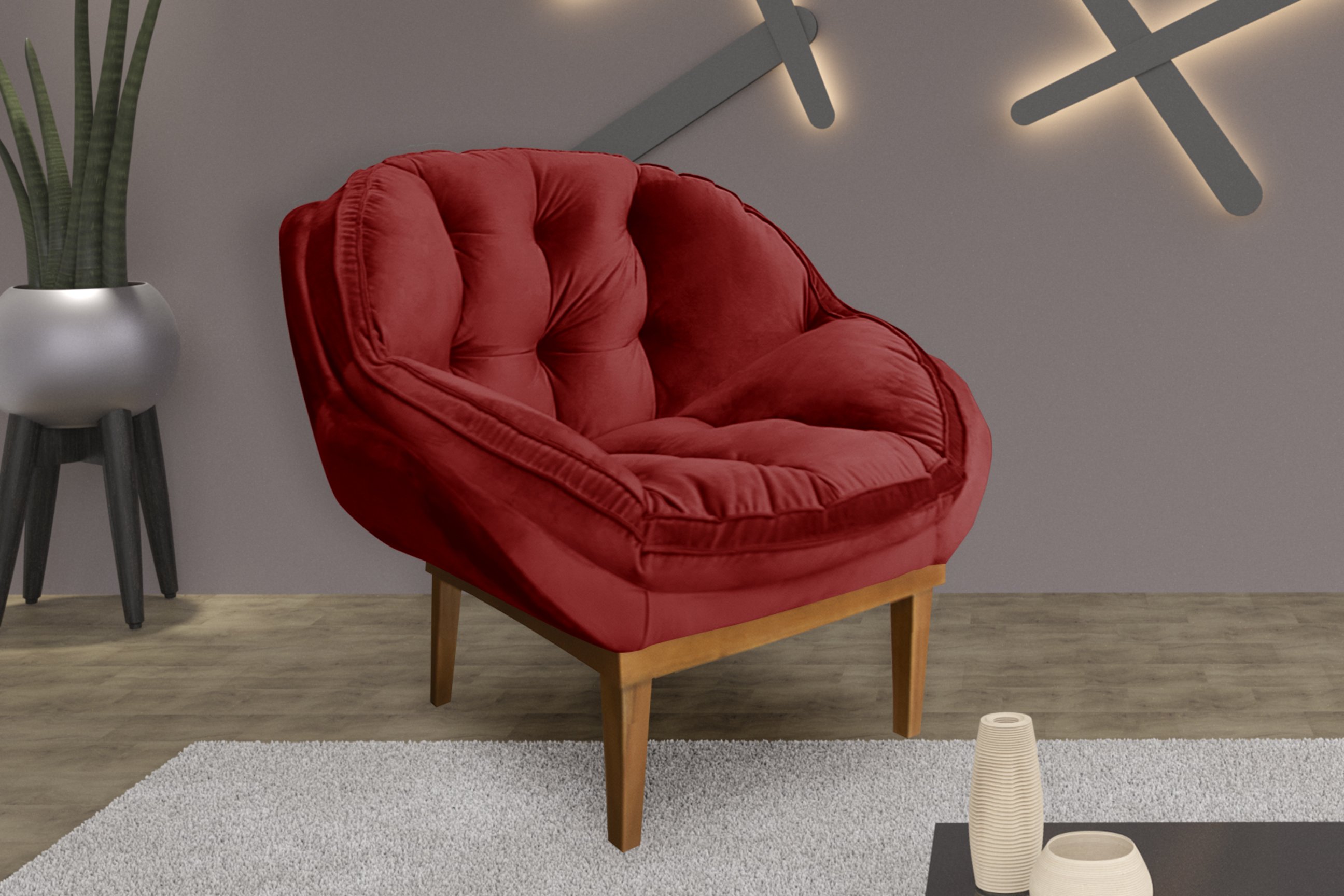 Poltrona Decorativa Marcela Veludo Vermelho