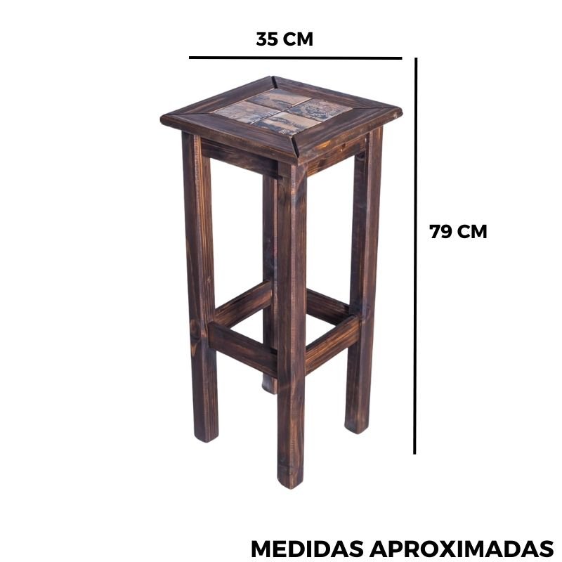 Conjunto Bancada Mesa e 2 Banquetas de Madeira com Cerâmica - 8