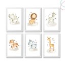 Ver imagem 1 de Kit 6 Quadros Decoração Quarto Infantil Safari Baby Aquarela:branco