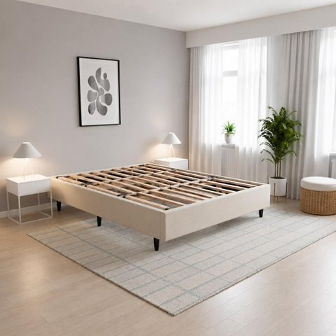 Cama Casal 137x187 Desmontável Tecido Premium 100% Madeira - Creme - Nova Cama