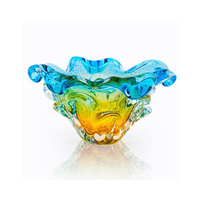 Centro De Mesa Em Cristal Murano Azul E Âmbar - São Marcos