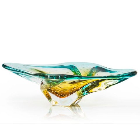 Centro De Mesa Em Cristal Murano Verde E Âmbar - São Marcos