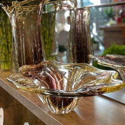 Centro De Mesa Em Cristal Murano Âmbar E Lilás - São Marcos - 5