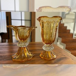 Vaso Em Cristal Murano Âmbar - Assinado - São Marcos - 5