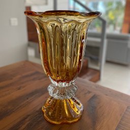 Vaso Em Cristal Murano Âmbar - Assinado - São Marcos - 4
