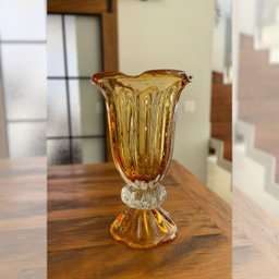 Vaso Em Cristal Murano Âmbar - Assinado - São Marcos - 3