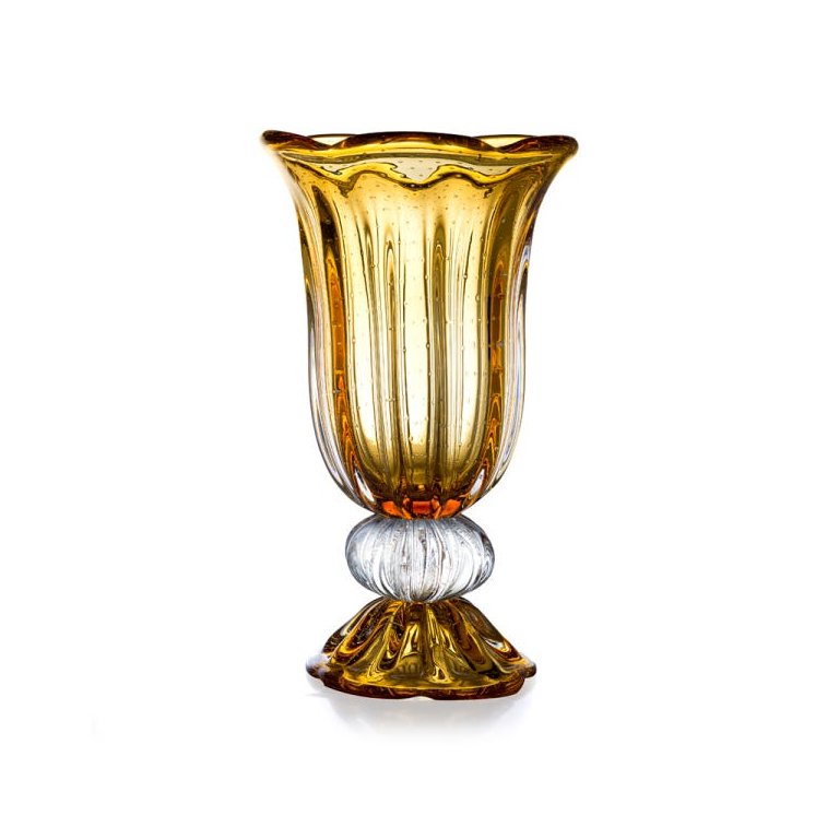 Vaso Em Cristal Murano Âmbar - Assinado - São Marcos