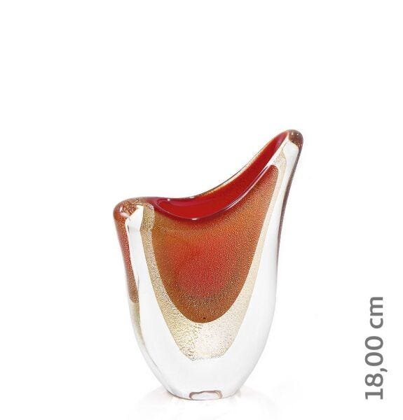 Vaso Em Cristal Murano Vermelho Com Ouro 24 K - São Marcos - 2