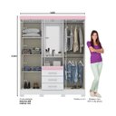 Ver imagem 5 de Roupeiro Casal Com 4 Portas 3 Gavetas Com Espelho B24 Flex Branco / Rosa Chá - Briz Móveis