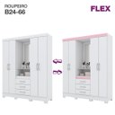 Ver imagem 3 de Roupeiro Casal Com 4 Portas 3 Gavetas Com Espelho B24 Flex Branco / Rosa Chá - Briz Móveis