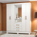 Ver imagem 1 de Roupeiro Casal Com 4 Portas 3 Gavetas Com Espelho B24 Flex Branco / Rosa Chá - Briz Móveis
