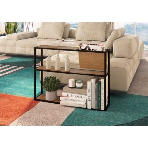 Mesa Lateral C/revisteiro Prateleiras Estrutura Metálica Steel Quadra Artesano - Vermont/preto Fosco