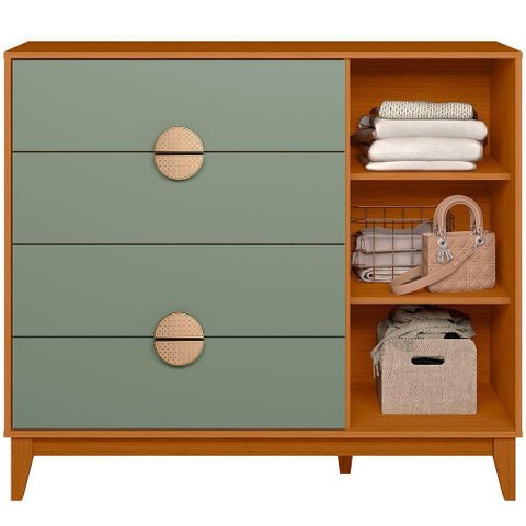 Cômoda Sapateira 4 Gavetas 1 Porta 100% Mdf Cauê Cinamomo-sálvia