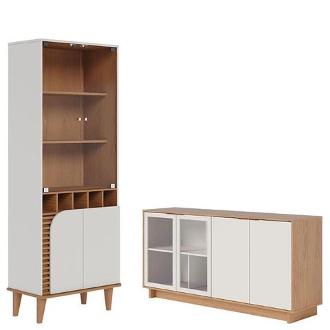Cristaleira Jurerê Off White Matte Freijó com Aparador para Sala Buffet Vitória Freijó Off White – C